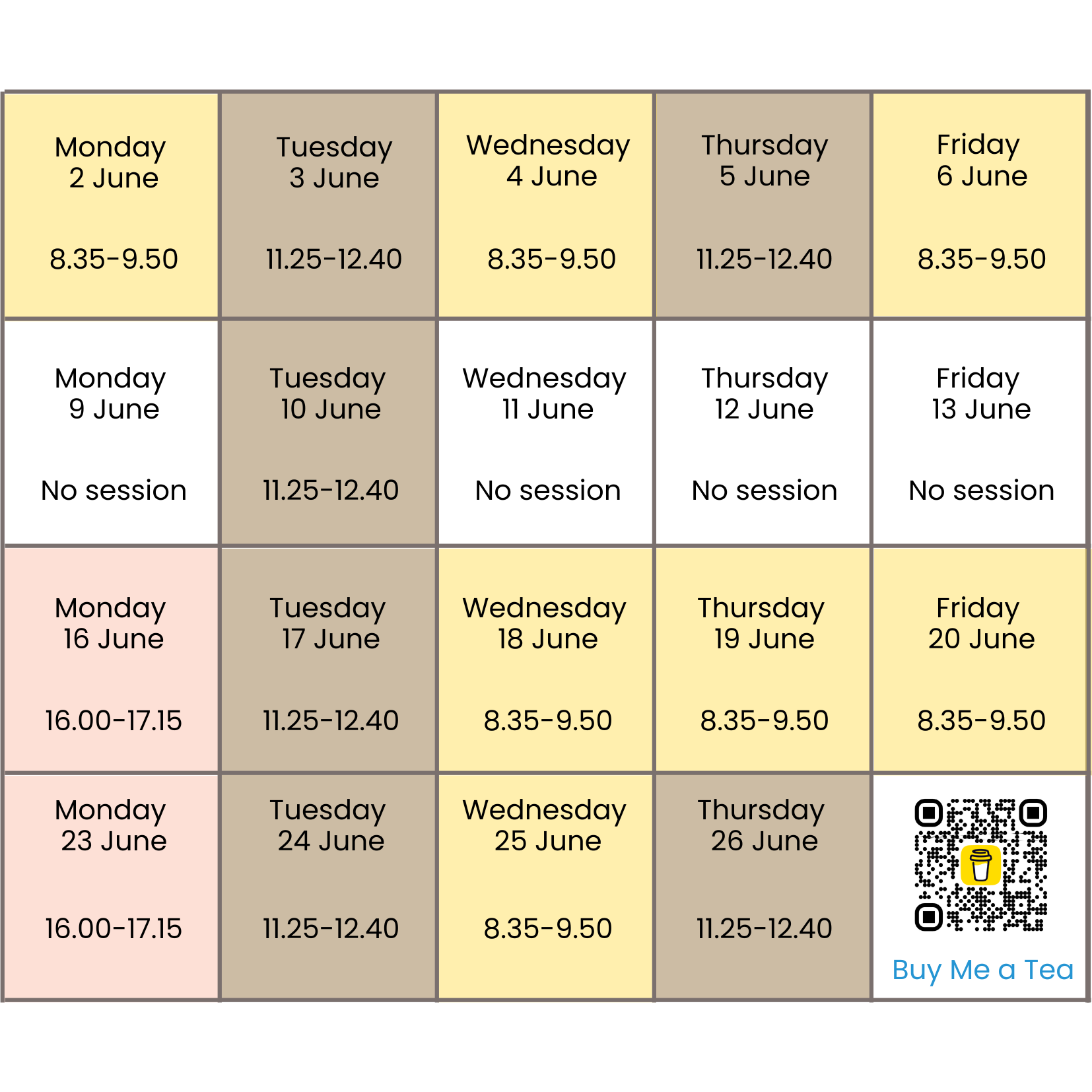 June writing schedule